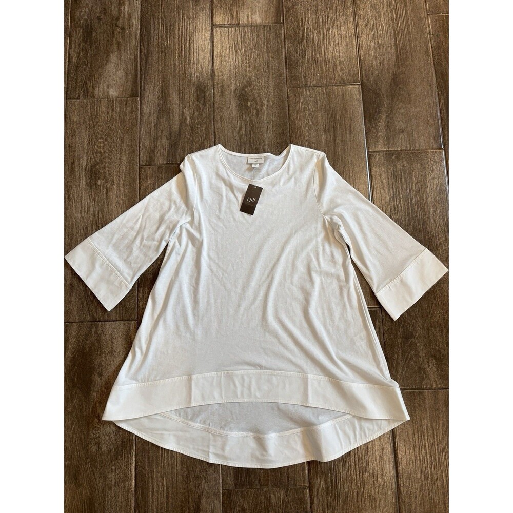J Jill White Tunic Top Womens Size XS High Low Shirt With Bell Sleeve Classy